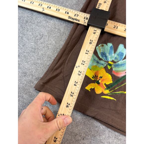 Abercrombie & Fitch Floral Graphic Tee Womens Large Brown V-Neck Boho Artsy Y2K - Picture 4 of 6